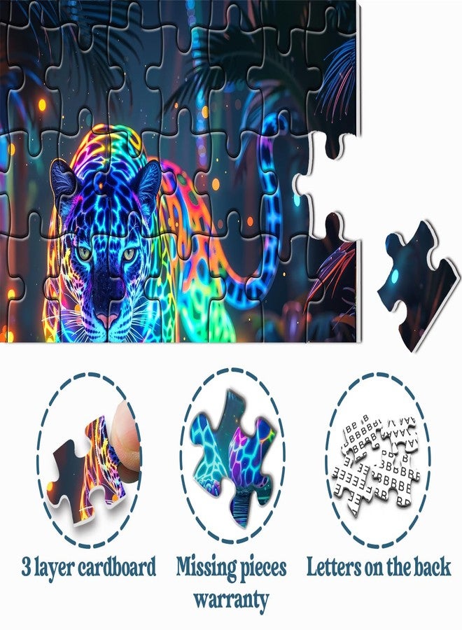 PPuzzling Wild Leopard Puzzles for Adults 1000 Pieces, Neon Jungle Forest Wildlife Jigsaw Puzzles, Colorful Hunting Animal Puzzle - Image 5